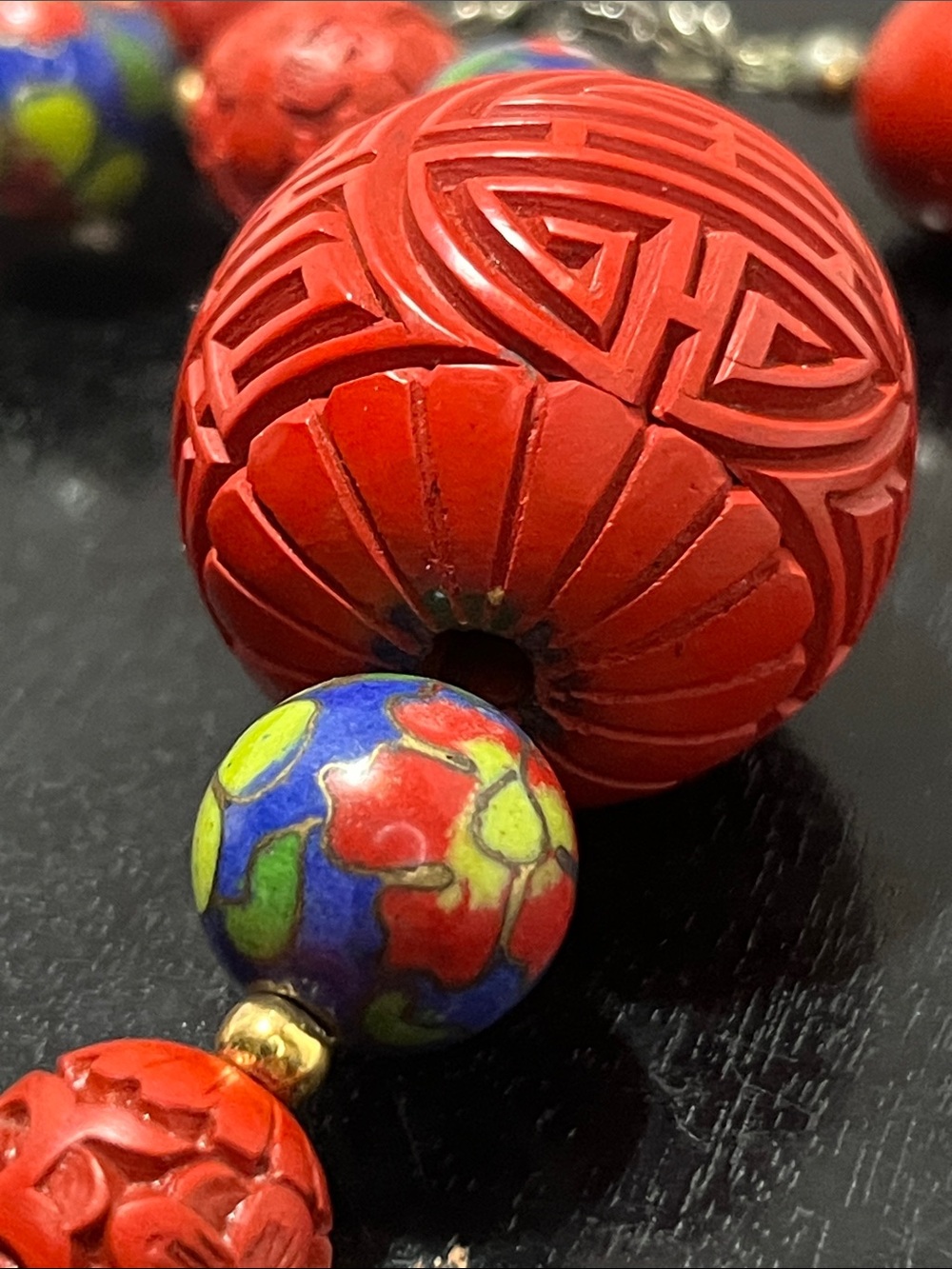 Antique cinnabar and cloisonné Elephant Pendant Beaded Necklace - Women Jewelry - Picture 8 of 10